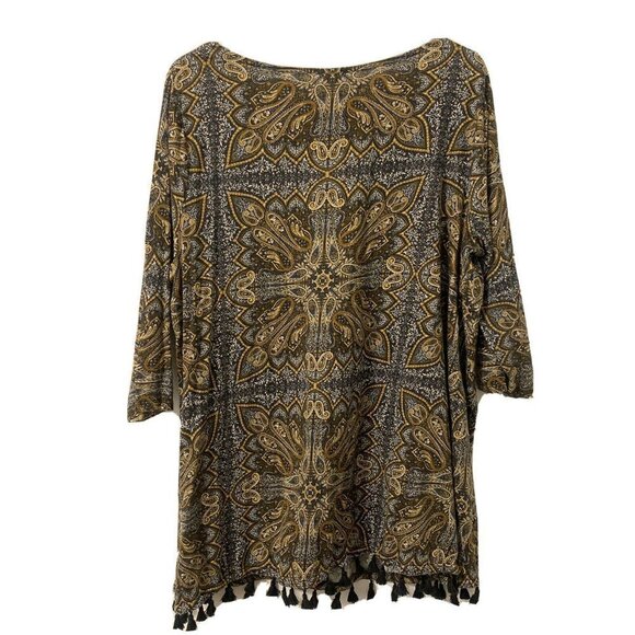 J. Jill Multicolor Paisley Print Fringe Hem Stretch Blouse - Picture 2 of 4